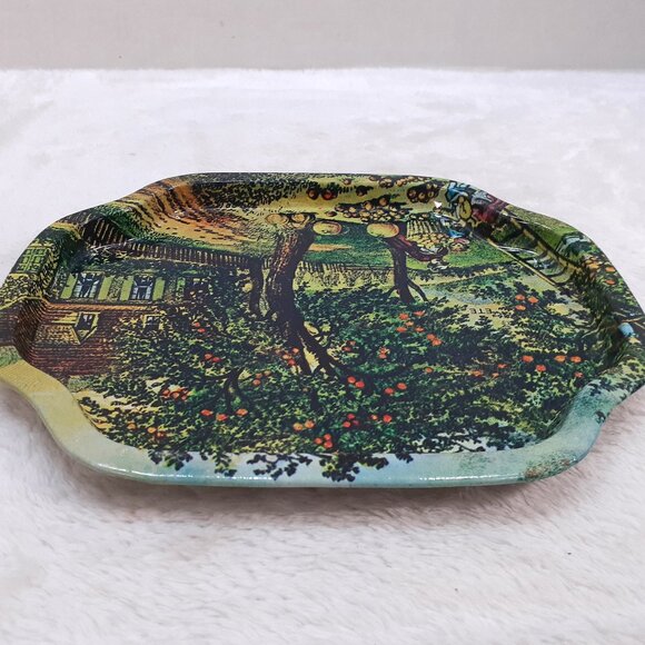 Vintage Action Industries Tin Tray Metal Plate Orchard Scene 1985 Hong Kong - Picture 4 of 9